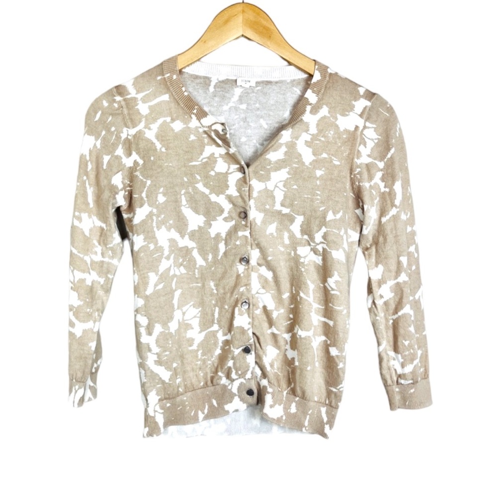J. CREW Factory Tan Floral Knit Cardigan SMALL 3/4 Sleeve Preppy 2010